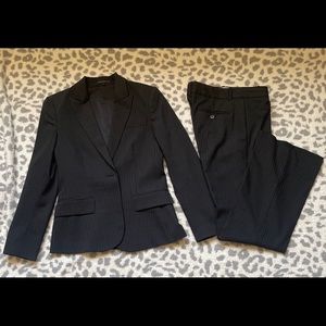 Theory charcoal gray pinstripe blazer pant suit set